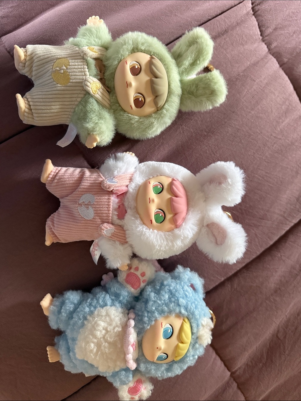 Plush Bunny Doll Set in Green, Pink & Blue - Cute Fuzzy Costumes